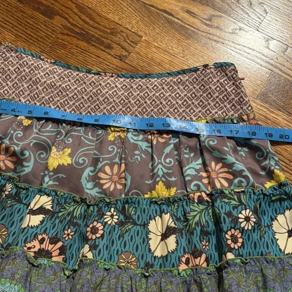 Johnny Was Biya | Silk Midi Tiered Patchwork Skirt Sz M - Picture 6 of 8
